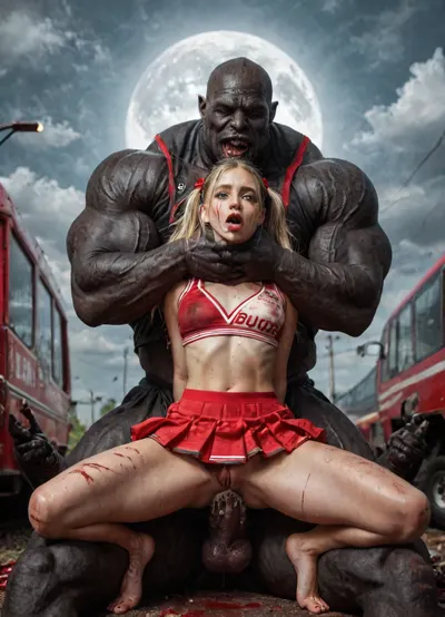 18yo cheerleader together on a bus, British, gorgeous, (looking at viewer:1.4), detailed, 8k, beautiful, young, 18, skinny legs, anorexic, noses, (under five feet tall), (red lipstick), (false eyelashes), (long eyelashes), long hair, blond hair, pigtails, red ties in hair, red cheerleader outfits, (red cheerleader skirts), (red cheerleader tops), (perfect ass), (skinny ass), (skinny), (skinny legs), (lifting skirt to reveal panties), seductive, (detailed clothing), (detailed background), (two girls), red cheerleader outfit, (red cheerleader skirt), (red cheerleader top), lora, AdAmericana, 1.2> sluts, (cum all over her face), DDD tits, red cheerleader skirt, athletic, gymnast body, (blonde hair:1.2), skinny, pony tails, ribbons in hair, ((high detailed skin)), high quality, detailed skin texture, (highly detailed hair), sharp body, highly detailed body, (realistic), sharp focus, insanely detailed, highest quality, shirtlift, miniskirt, (bus:1.2), (sat on bus:1.3), (cheerleader uniform), perfect skin, ponytail, perfect round butt, smooth skin, green eyes, erected nipples, very small erected atria, realistic, smal hipps, score_9, score_8_up, score_7_up, absurd_res, hi_res, anime_source, realistic faces, detailed faces, realistic pussy, detailed pussy, perfect legs, perfect fingers, perfect anatomy, perfect composition of lights and shadows, dynamic, the brightest image, clear focus, pussy_juice, realistic fluids, exhausted, rolling_eyes, detailed face, intricate details, hyperdetailed, very aesthetic, motion_lines, (in a bloody filed after a battle, white full moon in the sky:1.4), (man is choking her from behind:1.2), ((hogtied, bound with large chains, crucified to a torture table, spikes through hands:1.3)), (torture:1.12), (large sharp sword in anus:1.12), cock in mouth, (brutal face fuck), (cum drips from mouth:1.3), ultra hd, photorealistic, hyper gigantic large black cock in mouth, (((hyper gigantic large black cock in mouth:1.3))), oral cream pie, hair grab, sad crying, gangbang, double anal penetration, anal spitroast, groupsex, deepthroat, (4 gigantic African black brute thug, huge trunklike arms, huge head, hyper muscular body, dressed in slave clothes:1.6), (pulled nipples:1.2), (anal spit roast:1.2), (((hyper large cock in mouth:1.3))), screaming, shocked, deep anal penetration, Uber realistic, ultra detailed, masterpiece, arched back, detailxl, 35mm photograph, film, professional, 4k, 1girl, 5 boys, hdr, photographic, ultra realistic, ultra high details, back light, (front view), (dynamic pose), best quality, incredibly lean body, anal sex, with large muscular black men, gargantuan black cocks, large hyper muscular fat old men, (double anal sex), swollen white veiny cocks, (double anal penetration), hardcore double penetration, proper physics, big white cocks, muscular white double anal gangbang, <lora:Dark_Elf_Warrior:2>, <lora:Drow:2>, <lora:339100_training_data:2>, <lora:zavy-brbrn-sdxl:2>, <lora:LCMTurboMix_Euler_A_fix:2>