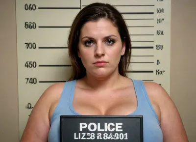 distinguished lesbians exhibitionist shows her very massive oversized breasts, funny, perfect, police mugshot, portrait