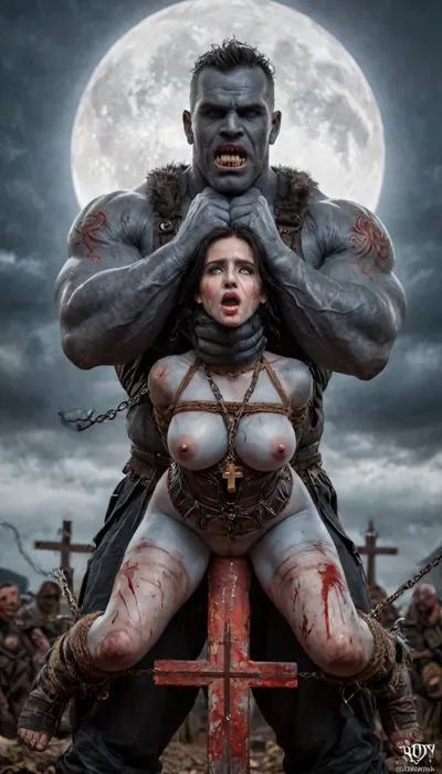 yennefer of vengerberg from witcher 3 with raven black hair, black fur around neck, black corset with gold accents, long black leather sleeves. Black leather gloves with gold accents, black long skirt with gold accents, black choker with a pendant around her neck, black long high heels boots, outfit in a Renaissance style, close shot, pussy shot, breasts visible, looking up at yennefer, female drow elf barbarian, (blue skin:1.82), tall, angry, busty, curvy, thin waist, big boobs, big butt, slim, fit, vitiligo, strong, fur pelt armor, dungeons and dragons, purplish blue skin, black and purple hair, Dark, Elf, Warrior, Drow, tattooed, scarred, purple eyes, blue skin, amazon, giant, fur barbarian armor, bloody, blood spatter, bear, bear heart, (in a bloody filed after a battle, white full moon in the sky:1.4), (man is choking her from behind:1.4), ((hogtied, bound with large chains, crucified to a torture table, spikes through hands:1.3)), (torture:1.32), (large sharp sword in anus:1.12), cock in mouth, (brutal face fuck), Blowjob, (tears in eyes:1.5), (running makeup), (cum drips from mouth:1.3), ultra hd, photorealistic, hyper gigantic large black cock in mouth, (((hyper gigantic large black cock in mouth:1.3))), oral cream pie, hair grab, sad crying, tongue out, gasping for air, zavy-brbrn, gangbang, double anal penetration, anal spitroast, groupsex, deepthroat, (4 gigantic African black brute thug, huge trunklike arms, huge head, hyper muscular body, dressed in slave clothes:1.32), ((hogtied, bound for sex, tied up)), (((large white cock in mouth:1.3))), (pulled nipples:1.2), nipple clamps, (((spitroast))), (((massive cock in mouth:1.3))), screaming, shocked, deep anal penetration, Uber realistic, 8k, ultra detailed, masterpiece, arched back, detailxl, 35mm photograph, film, professional, 4k, 1girl, 5 boys, hdr, photographic, ultra realistic, ultra high details, back light, (front view), (dynamic pose), best quality, incredibly lean body, anal sex, with large muscular black men, gargantuan black cocks, large hyper muscular fat old men, (double anal sex), swollen white veiny cocks, (double anal penetration), hardcore double penetration, proper physics, big white cocks, muscular white double anal gangbang, extremely graphic, shocked expression, beautiful hands, magazine cover, Realism_Quality_2xx_By_Stable_Yogi, score_9, score_8_up, score_7_up, (((very pretty face:1.3))), (((extremely ultra detailed face:1.3))), perfect fingers and hands, upper body view, (extreme size difference:1.6), (ultra realistic), (maximum quality), (high resolution), (extreme detail), (ultra realism), UHD, super high quality, highly detailed, high resolution, perfect lighting, natural lighting, (dynamic angle), (random angle), (random pose), (dynamic view), (random view), golden hour, rich details, nature-inspired color palette, <lora:Dark_Elf_Warrior:2>, <lora:Drow:2>, <lora:339100_training_data:2>, <lora:zavy-brbrn-sdxl:2>, <lora:LCMTurboMix_Euler_A_fix:2>