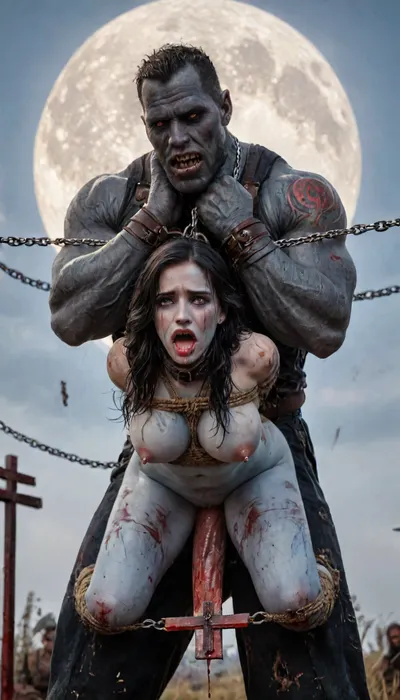 yennefer of vengerberg from witcher 3 with raven black hair, black fur around neck, black corset with gold accents, long black leather sleeves. Black leather gloves with gold accents, black long skirt with gold accents, black choker with a pendant around her neck, black long high heels boots, outfit in a Renaissance style, close shot, pussy shot, breasts visible, looking up at yennefer, female drow elf barbarian, (blue skin:1.82), tall, angry, busty, curvy, thin waist, big boobs, big butt, slim, fit, vitiligo, strong, fur pelt armor, dungeons and dragons, purplish blue skin, black and purple hair, Dark, Elf, Warrior, Drow, tattooed, scarred, purple eyes, blue skin, amazon, giant, fur barbarian armor, bloody, blood spatter, bear, bear heart, (in a bloody filed after a battle, white full moon in the sky:1.4), (man is choking her from behind:1.4), ((hogtied, bound with large chains, crucified to a torture table, spikes through hands:1.3)), (torture:1.32), (large sharp sword in anus:1.12), cock in mouth, (brutal face fuck), Blowjob, (tears in eyes:1.5), (running makeup), (cum drips from mouth:1.3), ultra hd, photorealistic, hyper gigantic large black cock in mouth, (((hyper gigantic large black cock in mouth:1.3))), oral cream pie, hair grab, sad crying, tongue out, gasping for air, zavy-brbrn, gangbang, double anal penetration, anal spitroast, groupsex, deepthroat, (4 gigantic African black brute thug, huge trunklike arms, huge head, hyper muscular body, dressed in slave clothes:1.32), ((hogtied, bound for sex, tied up)), (((large white cock in mouth:1.3))), (pulled nipples:1.2), nipple clamps, (((spitroast))), (((massive cock in mouth:1.3))), screaming, shocked, deep anal penetration, Uber realistic, 8k, ultra detailed, masterpiece, arched back, detailxl, 35mm photograph, film, professional, 4k, 1girl, 5 boys, hdr, photographic, ultra realistic, ultra high details, back light, (front view), (dynamic pose), best quality, incredibly lean body, anal sex, with large muscular black men, gargantuan black cocks, large hyper muscular fat old men, (double anal sex), swollen white veiny cocks, (double anal penetration), hardcore double penetration, proper physics, big white cocks, muscular white double anal gangbang, extremely graphic, shocked expression, beautiful hands, magazine cover, Realism_Quality_2xx_By_Stable_Yogi, score_9, score_8_up, score_7_up, (((very pretty face:1.3))), (((extremely ultra detailed face:1.3))), perfect fingers and hands, upper body view, (extreme size difference:1.6), (ultra realistic), (maximum quality), (high resolution), (extreme detail), (ultra realism), UHD, super high quality, highly detailed, high resolution, perfect lighting, natural lighting, (dynamic angle), (random angle), (random pose), (dynamic view), (random view), golden hour, rich details, nature-inspired color palette, <lora:Dark_Elf_Warrior:2>, <lora:Drow:2>, <lora:339100_training_data:2>, <lora:zavy-brbrn-sdxl:2>, <lora:LCMTurboMix_Euler_A_fix:2>