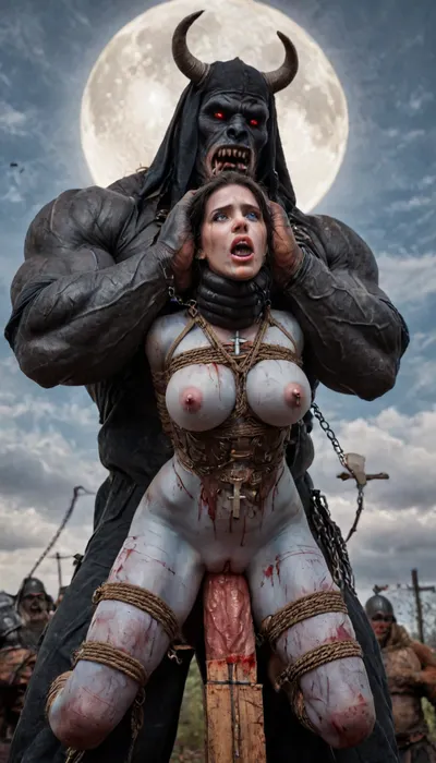 yennefer of vengerberg from witcher 3 with raven black hair, black fur around neck, black corset with gold accents, long black leather sleeves. Black leather gloves with gold accents, black long skirt with gold accents, black choker with a pendant around her neck, black long high heels boots, outfit in a Renaissance style, close shot, pussy shot, breasts visible, looking up at yennefer, female drow elf barbarian, (blue skin:1.82), tall, angry, busty, curvy, thin waist, big boobs, big butt, slim, fit, vitiligo, strong, fur pelt armor, dungeons and dragons, purplish blue skin, black and purple hair, Dark, Elf, Warrior, Drow, tattooed, scarred, purple eyes, blue skin, amazon, giant, fur barbarian armor, bloody, blood spatter, bear, bear heart, (in a bloody filed after a battle, white full moon in the sky:1.4), (man is choking her from behind:1.4), ((hogtied, bound with large chains, crucified to a torture table, spikes through hands:1.3)), (torture:1.32), (large sharp sword in anus:1.12), cock in mouth, (brutal face fuck), Blowjob, (tears in eyes:1.5), (running makeup), (cum drips from mouth:1.3), ultra hd, photorealistic, hyper gigantic large black cock in mouth, (((hyper gigantic large black cock in mouth:1.3))), oral cream pie, hair grab, sad crying, tongue out, gasping for air, zavy-brbrn, gangbang, double anal penetration, anal spitroast, groupsex, deepthroat, (4 gigantic African black brute thug, huge trunklike arms, huge head, hyper muscular body, dressed in slave clothes:1.32), ((hogtied, bound for sex, tied up)), (((large white cock in mouth:1.3))), (pulled nipples:1.2), nipple clamps, (((spitroast))), (((massive cock in mouth:1.3))), screaming, shocked, deep anal penetration, Uber realistic, 8k, ultra detailed, masterpiece, arched back, detailxl, 35mm photograph, film, professional, 4k, 1girl, 5 boys, hdr, photographic, ultra realistic, ultra high details, back light, (front view), (dynamic pose), best quality, incredibly lean body, anal sex, with large muscular black men, gargantuan black cocks, large hyper muscular fat old men, (double anal sex), swollen white veiny cocks, (double anal penetration), hardcore double penetration, proper physics, big white cocks, muscular white double anal gangbang, extremely graphic, shocked expression, beautiful hands, magazine cover, Realism_Quality_2xx_By_Stable_Yogi, score_9, score_8_up, score_7_up, (((very pretty face:1.3))), (((extremely ultra detailed face:1.3))), perfect fingers and hands, upper body view, (extreme size difference:1.6), (ultra realistic), (maximum quality), (high resolution), (extreme detail), (ultra realism), UHD, super high quality, highly detailed, high resolution, perfect lighting, natural lighting, (dynamic angle), (random angle), (random pose), (dynamic view), (random view), golden hour, rich details, nature-inspired color palette, <lora:Dark_Elf_Warrior:2>, <lora:Drow:2>, <lora:339100_training_data:2>, <lora:zavy-brbrn-sdxl:2>, <lora:LCMTurboMix_Euler_A_fix:2>