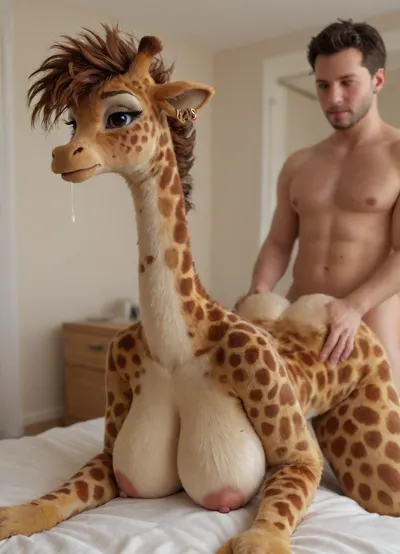 ((female giraffe getting fucked by a human man)), spotted fur, huge tits, 8k, uhd, insanely detailed, masterpiece, cumhair, cumfacial55, cumshot, cumfacial, facial, gameroomconcept, mssstyle, fursuit, doggystyle, from, behind, human, on, anthro, feral, <lora:FursuitXL:.9>, <lora:SDXL_Human_Male_Furry_Female:1>