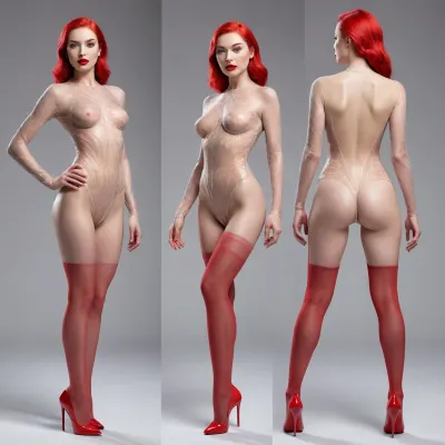 bodysuit fashion design with, (((front view and rear view))), ((dual-view)), (((2-views))), Chinese fashion model with pale skin is showcased wearing white avant-garde bodysuit, long-sleeves, sheer, see-thru, complex, intricate design, futuristic Biomorphic style, inspired from Iris van Herpen, wearable art, elastic fabric, skin-tight. The bodysuit is crafted from transparent and clear materials, constructed with an elegant, sophisticated structure. Set against a pristine, clean white background, the image focuses sharply on the model, emphasizing the details of the bodysuit. hyper-detailed, high-resolution, photo-realistic, hyper-realistic look that captures the fine textures and subtleties of the materials and design, (full thigh to head view), ((bright red lipstick))