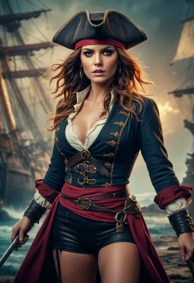 Yeux éblouissants dans la mer du chaos : une affiche de film pirate glamour

- Oui.

Dans le style épique d'une affiche de film pirate glamour, une image intensément éclairée se déploie, griffant de nuances cinématographiques et de composition dynamique. Une mer photoréaliste et chaotique s'empare d'un pirate solitaire, ses yeux s'enflamment d'une émotion intense, son épée s'attache étroitement à la main. La scène est stupéfiante, un témoignage du pouvoir de la photographie et du conte combiné.