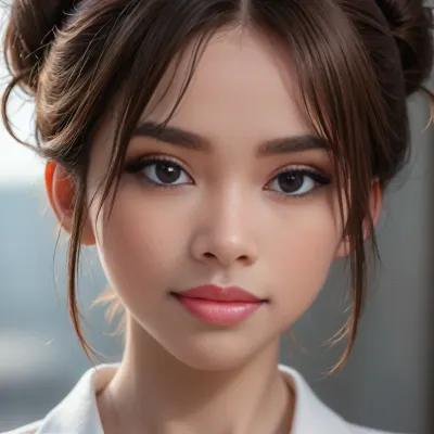close-up, profile view of a stunningly beautiful woman with blond messy hair in a bun, sweet shy smile, 4ng3l, face, <lora:SDXL_BetterFaces-LoRA_v1:.5>, <lora:add-detail-xl:1.8>