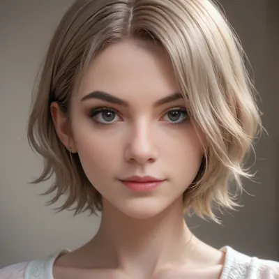 close-up, profile view of a stunningly beautiful woman with short blond pixie hair, sweet shy smile, erotic seductive look, 4ng3l, face, <lora:SDXL_BetterFaces-LoRA_v1:.5>, <lora:add-detail-xl:1.8>
