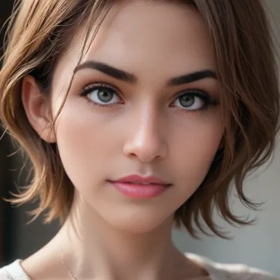 close-up, profile view of a stunningly beautiful woman with short red pixie hair, sweet shy smile, erotic seductive look, 4ng3l, face, <lora:SDXL_BetterFaces-LoRA_v1:.5>, <lora:add-detail-xl:1.8>
