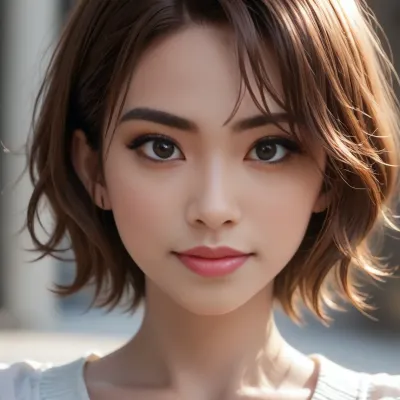 close-up, profile view of a stunningly beautiful woman with short red pixie hair, sweet shy smile, erotic seductive look, 4ng3l, face, <lora:SDXL_BetterFaces-LoRA_v1:.9>, <lora:add-detail-xl:1.8>