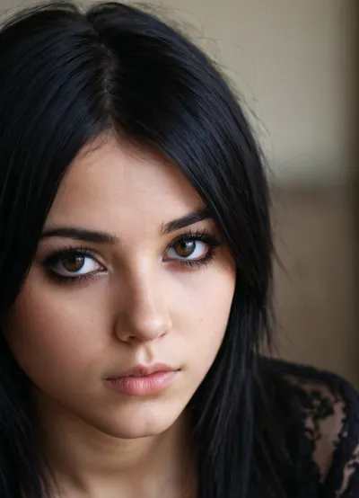 emo girl, eyes_open, black_hair, focus_on_face, distressed