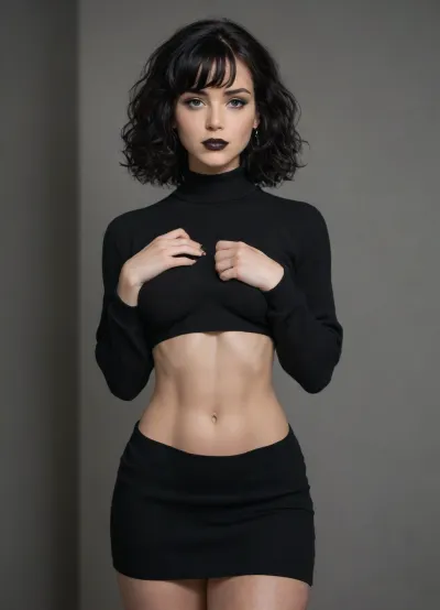 In the shadows: a candid action shot of a stunning goth model in moody lighting