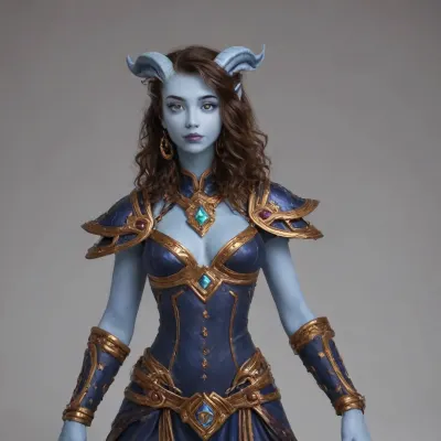 masterpiece, best quality, highly detailed, 4k, octane render, hdr, highly detailed face, (anthro draenei body:2), ((draenei from world of warcraft outfit:1.5)), body view