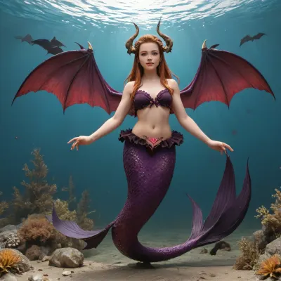 (Brigitte Lindholm), (demonic mermaid body:2), showing her breasts posing in sexy lingerie with a heartshaped womb tattoo on stomach, (((gigantic curled horns))), (((gigantic demon wings))), swim, deep underwater, full body, masterpiece, best quality 4k HDR high resolution realistic photograph, <lora:womb_tattoo_v6_SDXL:1.6>