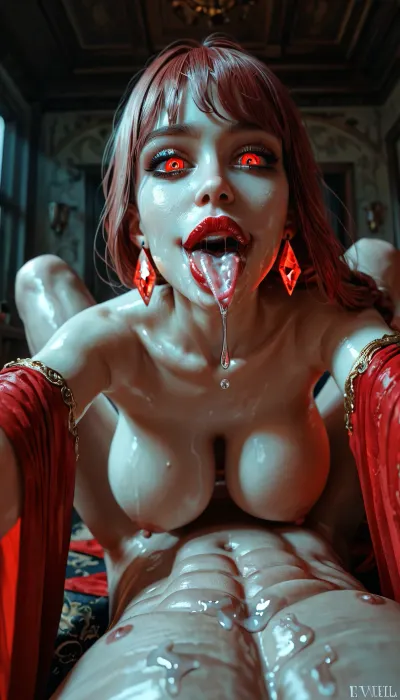1 girl, makima, Skinny, shiny skin, (skinny:1.3), Showing throat, (clear flowing saliva:1.4), Lots of drooling, hells face, evvil smile, thin, big lips, rich glossy red lipstick, makeup, shiny lips, (huge breasts:1.2), (long dress:1.2), long tongue, stocking, bikini, glowing vagina, clear liquid, hugging, bent over, girl Looking at viewer, (cowgirl sex:1.4), posing, vaginal sex, Legs up, elimination, clear liquid dripping, Legs spread, touching breasts, chest on face young man, ghosts in background, 1 young man, skinny, Midget, dying, pale skin, back focus, rear view, Cinematic lighting, high detailed, beautiful detailed face, best quality, <lora:detailed_notrigger:1.8>