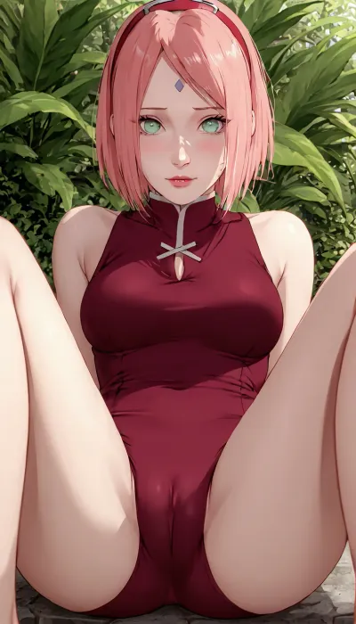 Haruno Sakura from Naruto, green eyes, (boruto_sakura_xl, pink, hair, haruno, sakura, green, eyes), (anime, coloring, red, hairband, facial, mark, forehead), youngAdult, cameltoe, <lora:Boruto_Sakura_XL:1>, <lora:detailed_notrigger:1>, <lora:YoungAdultSDXL:-2>, <lora:cameltoe XL:1>