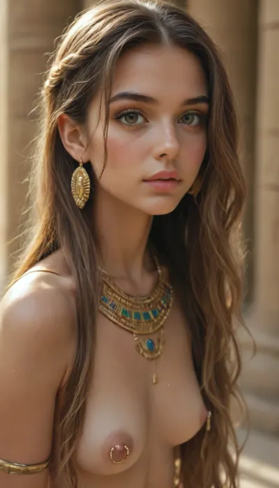portrait mode, young cute girl, ((slender body)), 18 years old gorgeous female, (((eye contact))), (slutty pharaoh outfit), big round tits on display, wet body, (hanging gold nipple jewelry), but, (long hair:1.3), <lora:EnvyFantasyXL01:.5>, <lora:EnvyStarlightPrettyEyes01:.5>, <lora:BUT_SDXL_SHS:.5>, <lora:add-detail-xl:.6>