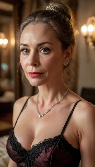 Exclusive, billionaire, luxury, reflective lighting, beautiful, seductive, lustful, very busty, stunning hungarian Mature grandma, breast grabbing, (gilf), (old), (slim), very simple luxury dress, (ultra-minimalist ballgown:1.3), model, hairless pussy, lustful posing, romantic expression, cunnilingus, no Lipstick, red nails, strong glossy party makeup, very long dark brown straight ponytail hair, (Mature:1.9), black lace stockings, (Orgasm face:1.4), Shinny skin, Natural body, (Chubby:.2), Perfect hands, perfect fingers, perfect anatomy, (realistic mature skin:1.2), skin pores, freckles, moles, spots, wrinkles, masterpiece, best quality, (cinematic lighting), (night:1.3), ray trace, sharp focus, best shadow, 8K, UHD, clear image, extremely sharp, extremely detailed, extremely intricate detail, high res, ultra-high-definition, highly detailed, ultra-sharp textures, finely detailed, perfect skin texture, hyperrealistic lighting, professional, full dynamic range, deep contrast, high clarity, realistic depth of field, HDR, perfect exposure, smooth gradients, natural reflections, ultra-fine details, realistic skin pores, individual hair strands, soft shadows, color-graded, High detailed photo, high quality, (full body), (full length shot), most realistic, dim light, clothes, contrast, sharp background, fine detailed background, hoopdress, (lustful smirk:1.2), (distance viewpoint:1.3), (full figure shot:1.4), (subtle blur:1.1), <lora:bab4d033-acad-4a4e-b6fa-5dda2bad3471.TA_trained:2>, <lora:Midjourney Image Enhancer XL v1:1.6>, <lora:mjv6:1.8>