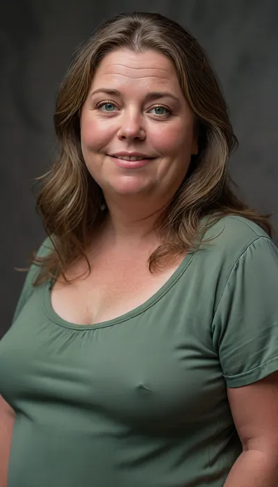 (obese:1.4), beautiful 60 year old woman stood in a, (photography studio:1.6), (perfect studio lighting), (obese:1.5), drooping, saggy, (smile:1.3), (upper body shot), (detailed skin:1.8), (medium brown straight hair with gray highlights:1.3), (big green eyes:1.3), (detailed eyes), (chubby face:1.3), wearing a silk chamois, braless, Wearing, clothes, that, make, sense, with, Braless>, HD, full lips, extreme mouth detail, ultra realistic freckles, detailed skin, realistic skin, High Res, 4k, ultra-detailed, masterpiece, ultra high res, dslr, detailed skin texture masterpiece, Ultra realistic, natural skin tone, high definition, <lora:bralessSDXL_v1_00022:.5>, <lora:MJ52:.2>