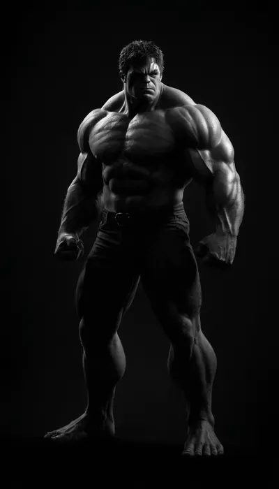 (((black and white drawing))), (no colors), hulk from the MARVEL universe, black background, (((full body view))), PEHighContrast, Simple, Background, high, Contrast, <lora:PE_HighContrastStyleV1:2>, <lora:dark:1.5>
