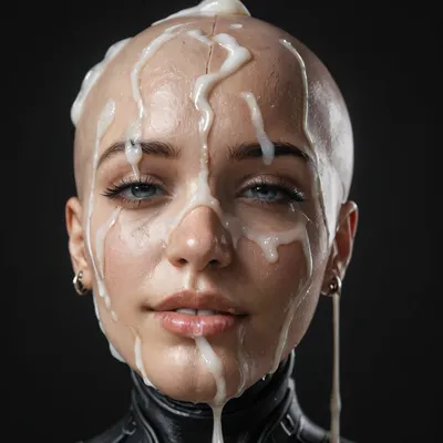 close-up on head and breasts of a sexy robot woman, android, sexbot, bald robot cyberpunk, shiny chrome parts, cybernetic body, whide hips, looking at viewer, after having been fucked intensely, (massive breasts:1), head facing viewer, tired happy face, (realistic excessive thick runny cum all over her face and body), cum on hair, cum on forehead, nose full of cum, mouth full of cum, lots of very thick cum, loads of cum, woman, on, face, excessive bukkake, cum, facialized, superfacialized, black room, black background., <lora:Allisfulloflove1024:1.4>