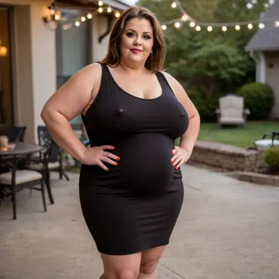 2gilfs, a full body photo of two full figure ssbbw gilf's, 60 years old, mature, thick, ((wide hips)), (obese:1.5), (mature:1.5), (no bra, covered nipples, very saggy), big smile, (captivating striking amber eyes:1.3), flirting with viewer, beautiful face, huge, waist, ((wearing a sleeveless black loose minidress, with plunging neckline)), dancing, birthday party in her home patio in the USA suburbs, best quality, <lora:nobrav1_SDXL:.5>