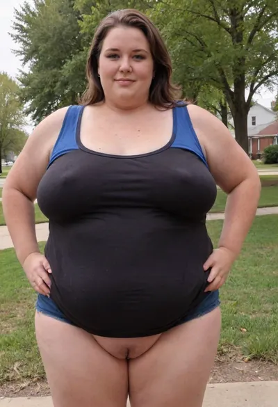 (masterpiece, best quality:1.2), very plus-size 1 girl, (((ssbbw))), ((sagging bosom)), (mature:1.5), 60yo milf, solo, blue jeans, (black tank top, no bra, braless:1.2), pretty eyes, thick brown hair, bright blue eyes, grey in hair, in summer, Chicago landscape, smiling, photorealism, perfect face, portrait, braless, Wearing, clothes, that, make, sense, with, fat bbw, body wrinkles, sagging belly, shapeless, saggy, (old big breasts, hanging deep, heavy boobs, saggy old boobs, teardrop shaped breasts, covered erect nipples), highwaist pants, Braless>, medium breasts, megachubsdxl, morbidly, obese, <lora:bralessSDXL_v1_00022:.5>, <lora:megachubsdxl_13:.3>