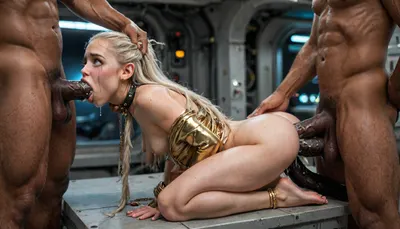 (1 cute femalien kneeling), (rear view:1.3), (large thick lips:1.2), (evil cute expression:1.8), (long ornate gold clothing:1.4), no shoes, (extremely long tentacle hair:1.3), (white hair:1.2), (small cute face:1.5), (extremely pure white skin:1.4), (long thick eyelashes:1.1), (white eyes:1.4), (cute alien body:1.4), (long legs:1.2), (thick muscular thighs:1.3), collarbones, (earrings:1.1), (cute small breasts:1.3), (thin waist:1), (small dark nipples:1.3), (bubble butt:1.3), (long arms:1.3), (nude:1.3), (full body view:1.3), (perfect cute eyes:1.4), (perfect face:1.2), (realistic skin:1.3), 8k, (spaceship:1.3), (naughty smile:1.1), ((Hyper realistic)), (ultra HD image), UHD, super high quality, super high resolution, extremely detailed, perfect face, perfect eyes, (man is choking her from behind:1.4), ((hogtied, bound for sex, tied up)), (black eyes), (pale skin:1.3), cock in mouth, (brutal face fuck), Blowjob, (tears in eyes:1.5), (running makeup), (cum drips from nose:1.3), (cum drips from mouth:1.3), ultra hd, photorealistic, hyper gigantic large black cock in mouth, (((hyper gigantic large black cock in mouth:1.3))), oral cream pie, hair grab, sad, sad crying, tongue out, gasping for air, highly detailed, high resolution, perfect lighting, natural lighting, holding head, deepthroat, black spiked pet collar with leash, tied up in chains, hands behind back, (anal:1.5), (masterpiece:1), hard nipples, hourglass waistline, perfect anatomic body, anal spitroast, gagging on cock, (pulled nipples:1.2), nipple clamps, spitroast, (large cock in mouth:1.12), screaming, shocked, tearful, deep anal penetration, Uber realistic, ultra detailed, masterpiece, arched back, detailxl, 35mm photograph, film, professional, 4k, 1girl, 5 boys, hdr, photographic, ultra realistic, ultra high details, back light, best quality, with large muscular black men, gargantuan black cocks, anal sex expansion, large hyper muscular black men, interracial gangbang, (interracial sex), swollen black veiny cocks, (double anal penetration), hardcore double penetration, proper physics, big black cocks, muscular black interracial gangbang, (forceful penetrations), extremely graphic, beautiful hands, massive cum in ass, (side view), realistic lighting, soft shadows, high detail, hyperrealistic, 8K, BadX, porn photoshoot, detailed skin, on the roof, steam locomotive, steampunk, fog, steam, blushing, DETAILED background, spectacular lighting, (eyes wide open in horror:1.24), (wide mouth spreader:1.5), (pleading expression:1.18), (terrified:1.12), (crying:1.12), (fear and panic:1.18), UHD 8K, (full body photograph:1.1), (huge dick), (creamy deep deepthroat:1.12), (extreme oral sex:1.4), (huge massive white dick:1.4), (cum), (hands pulling hair hard), 512/3000, alien, species, futuristic, suit, electalien, artstyle, <lora:alien-species:2>, <lora:157880_training_data:2>, <lora:Alien_God_V3:2>, <lora:Electric Alien - Trigger is ElectAlien Artstyle:2>, <lora:LCMTurboMix_Euler_A_fix:2>