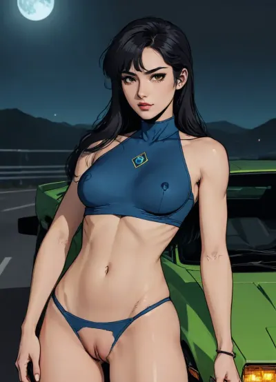 score_9, score_8_up, score_7_up, source_anime, woman posing near police Lamborghini miura, (A detailed anime drawing with clean lines and meticulous shading, flat colors, line art, no gradients, blue and green palette), realistic anatomy, Autobahn, night, moon, detailed face, (Jean, Giraud), lineart, ratatatat74, <lora:outline_xl_kohaku_delta_spv5x:1.1>, <lora:lineartSDXL:.8>, <lora:ratatatat74-000050:.8>