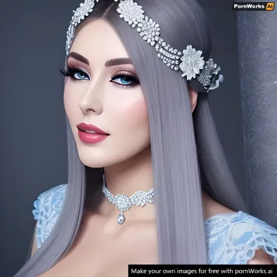 The woman used AI technology to create a photo of a beautiful woman in front of a white background with blue and grey tones. The image was enhanced with AI technology, leaving the viewer wanting more