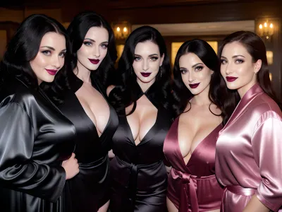 Üç gothic tarzılı kız sıkı siyah ruj, sultry mavi dudakları ile bir resim için sedüktif olarak ortaya çıkıyor
