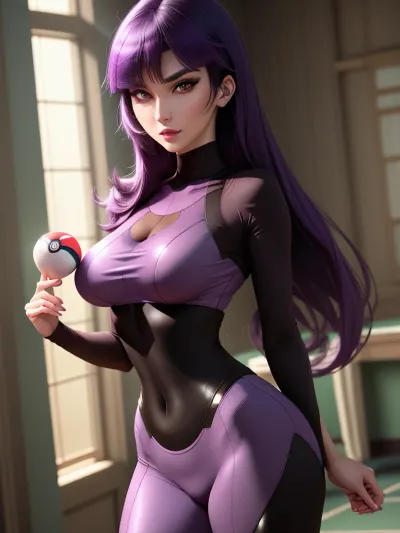 The woman in the picture was stunning with perfect features and a slim athletic body. She had a glowing face and soft hair, making her look like she was ready to catch her next journey. The gym leader in the pokemon gym held up his best