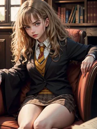 A menina sentou-se no sofá, seus olhos abertos enquanto ela olhou para as chamas cintilantes da lareira. Ela estava vestida com uma camisola preta e branca e calças jeans apertadas, assim como ela estava prestes a fechar a porta