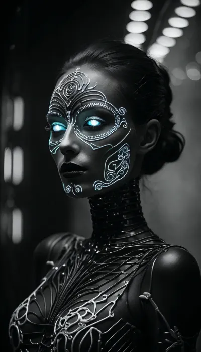 A skeleton in a disco, nude women, colorful lights, fog, and closeup