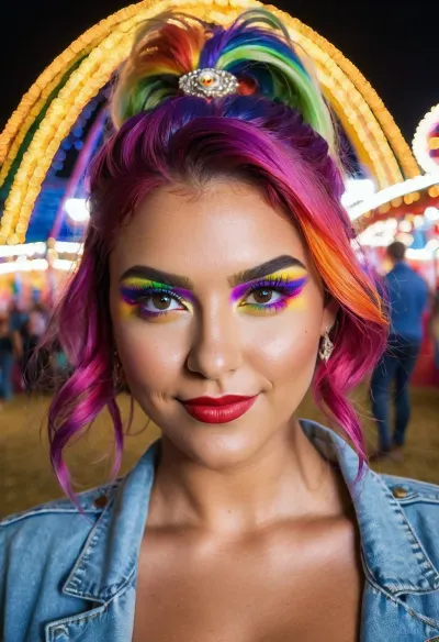 The mesmerizing eyes of the Fae in front of me captivated me. I stood in front of a merry go round, and the Fae's eyes were highly detailed with high quality eyes. Her pupils were perfectly round, and her