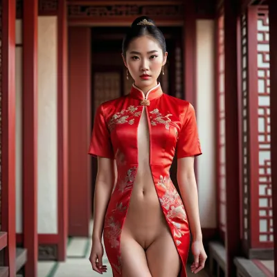 Una giovane donna asiatica con perfetta simmetria e tessuto fluente, che vive ogni giorno con la bellezza della grazia e della perfezione