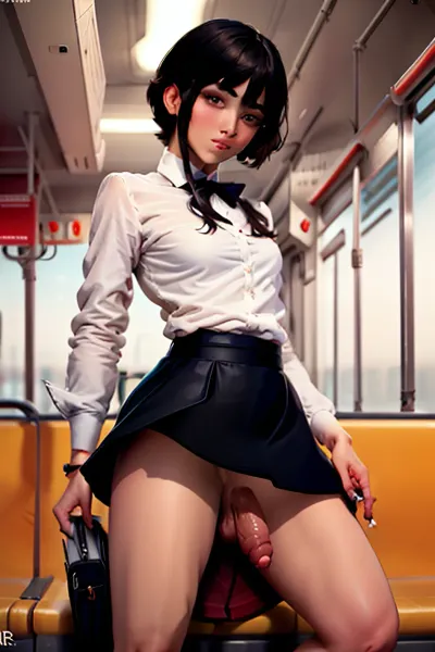 Un garçon dans un bus sans pantalon, une jupe sans culotte et une photo porno AI sur son téléphone