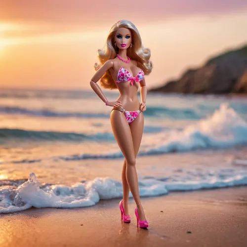 Die Barbie Puppe war das perfekte Accessoire für jede Strandparty, mit ihren sexy High Heels und Vollkörperporträt. Ihre plastische Haut sah aus wie ein echtes Leben Barbie Puppe, und ihre großen Lippen waren immer bereit zu lächeln. Sie hatte einen sexy Bikini