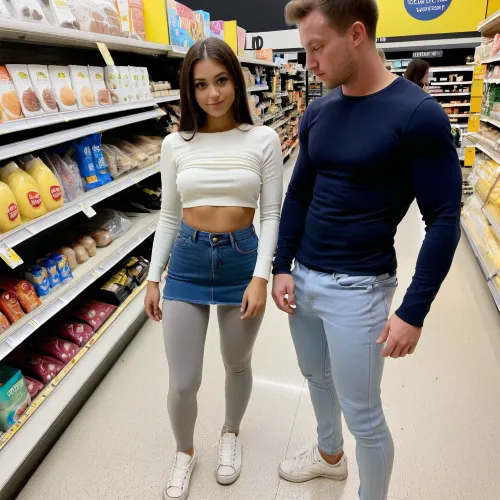 The young brunette student beauty was taking a break from her studies at the supermarket when she noticed a guy staring at her legs. She smiled and continued browsing, but couldn't help feeling uncomfortable with his gaze. When she reached for some fruit snacks,
