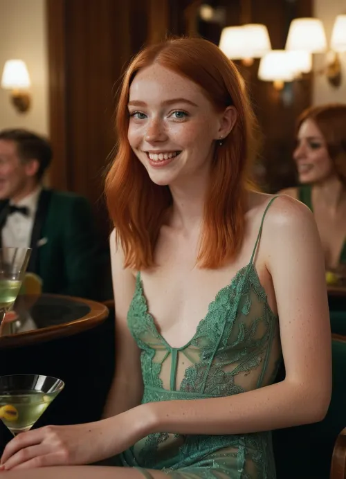 The girl in the see-through cocktail dress with a martini laughed as she posed for the camera, her freckles and round face making her look like a child. She looked like she was having the time of her life, laughing and posing