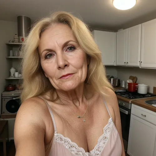 Mary sabah uyandı ve saç dağınık ve geniş çene ile büyük bir kahverengiie giyen bir selfie resmi aldı. chubby yanakları vardı, fluffy seksi lingerie ve seksi uzun vücut