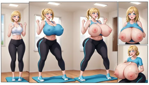 Emily, a young girl with a passion for comic strips, stumbled upon an image of a woman with huge breasts and no clothes on. This sparked her imagination and she decided to create her own comic strip featuring this woman in full transformation mode. As she