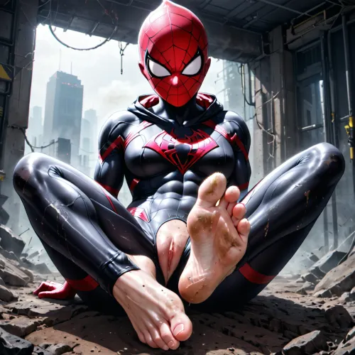 Dans un monde sale, pieds nus où l'IA et le porno sont la norme, un homme masqué avec pieds nus et semelles se distingue. Il porte une combinaison à capuche qui cache son identité alors qu'il se concentre sur ses pieds sales. Sa seule