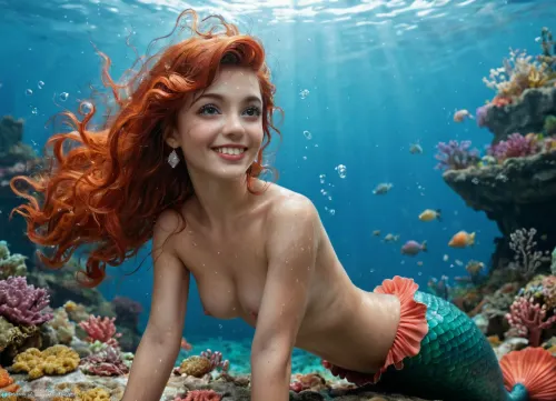 Underwater bliss: ariel's joyful swim in detailed undersea world