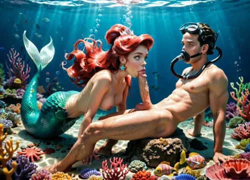 魅惑的な海外の雰囲気: 人魚のキスとダイバーの喜び