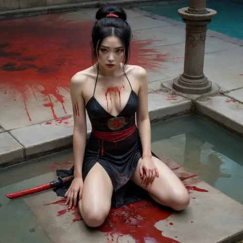 Cyberpunk geisha: zamansız bir savaşçının yankısı - bir tom bagshaw tarzı resmi tang di & takato Mixmoto