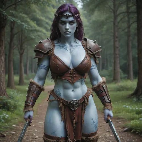 female drow elf barbarian, baldur's gate, dnd, bg3, tall, angry, busty, curvy, huge natural boobs, cleavage, big butt, hips, athletic, fit, vitiligo, strong, fur pelt armor, dungeons and dragons, purplish blue skin, black and purple hair, Dark, Elf, Warrior, <lora:Dark_Elf_Warrior:.8>, tattooed, scarred, purple eyes, uberfit, muscular, <lora:uberfit_lora_sdxl:.8>, blue skin, amazon, giant, fur barbarian armor, bloody, blood spatter, zavy-brbrn, <lora:zavy-brbrn-sdxl:.8>, <lora:339100_training_data:.8>, leather headband, Drow, <lora:Drow:.8>, 1girl, pretty