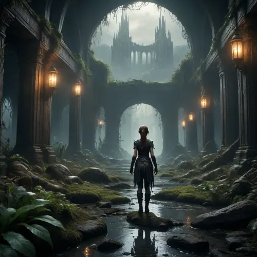 The echoes of forgotten magic: a dystopian fantasy amidst ruins and glowing anomalies