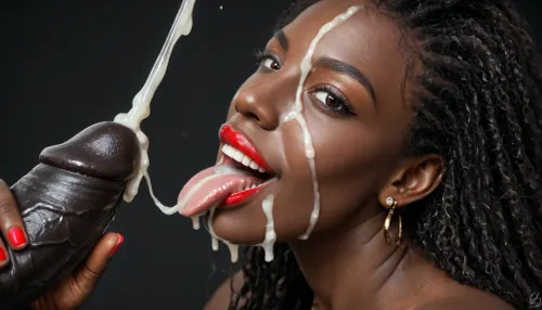 Photorealistic, high resolution, professional photography, (close-up), black african man, handjob, zoom on testicles, huge erection, (ejaculation:1.6), cum on testicles, side view, (beautiful naked balck african milf licking cum from testicles), (looking at viewer), front view, (Macro photo), (close up), (african), bsolutely black skin, deep ebony skin, African, Nigerian, Nubian, (((absolutely black skin))), long straight black hair, sleek long hair, dark eyes, beautiful, haircut, black hair, (detailed brown eye), (the eyes are smiling), (detailed iris), (open mouth), (red lipstick), (eyes wide open), (extended tongue), (detailed tongue), (head between the legs:1.3), black room, black background, (Cum details), realistic cum, Prominent cum, (white cum:1.7), cum on, (Cum flows:1.2), cum on head, (cum on face:1.3), cum, face, Face covered in cum, (A lot of cum:1.5)