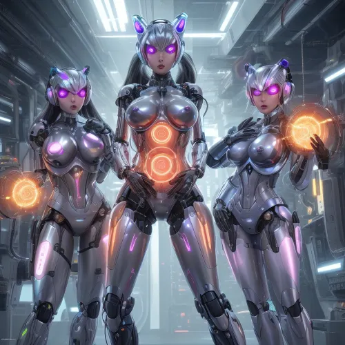 . realistic. ultra hd. nude. draw a complete fantastic energy body consisting of pure energy, such a material is called vibrillium of a robot girl, with big robotic tits and a robotic ass. show the whole factory with these robots, how they assemble each other in parts. nanotechnology assemblies are used, and an energy-quantum cybernetic structure system. tantra conection
