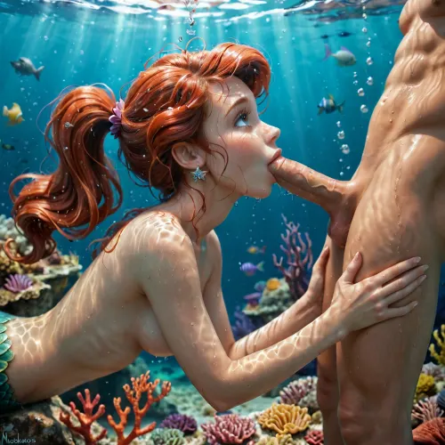 disney, redhead Princess ariel, the little mermaid, mermaid body, topless, messy hair, looks happy, moaning, wet body, wet hair, detailed background, perfect detailed body, detailed skin texture, cute face, realistic face, full body view, under the sea, sucking dick, male scuba diver, deepthroat, happy, enjoying, stroking dick, nude, breast exposed, FRESHIDEAS, Underwater, Palace, mermaid, side view, full body, <lora:FRESHIDEAS Underwater Palace:.8>, <lora:mermaid_xl_v1:.8>, mega, ponytail, big, hair, <lora:xl_mega_ponytail-1.0:.8>
