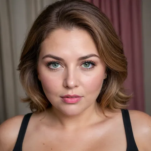 (masterpiece, best quality, photorealistic, ultra-detailed, highres, soft lighting), (obese:1.3), (gilf:1.4), 65 y.o., Macedonian, chubby heart-shaped face with refined features, thick arched eyebrows, large blue-green eyes with long thick eyelashes, straight nose with delicate tip, very plump glossy lips with bright pink hue, high cheekbones, soft chin, wrinkles on face, olive skin with warm undertone, few faint freckles on nose, straight white teeth, natural, (no makeup), bright lipstick, lips parted, mouth open, teeth showing, centered face, symmetrical, plump lips, sultry parted lips, shoulder-length wavy auburn hair with highlights framing face, in a softly blurred gradient background, <lora:add-detail-xl:.7>